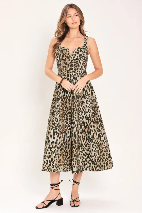 DESERT ROSE LEOPARD WOVEN MIDI DRESS - DRESSES