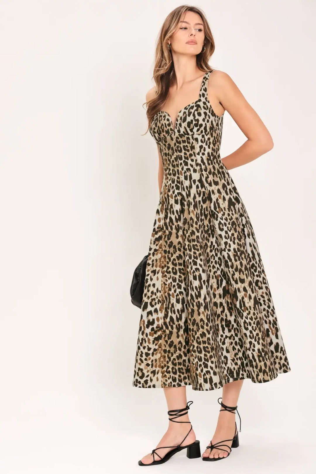 DESERT ROSE LEOPARD WOVEN MIDI DRESS - DRESSES