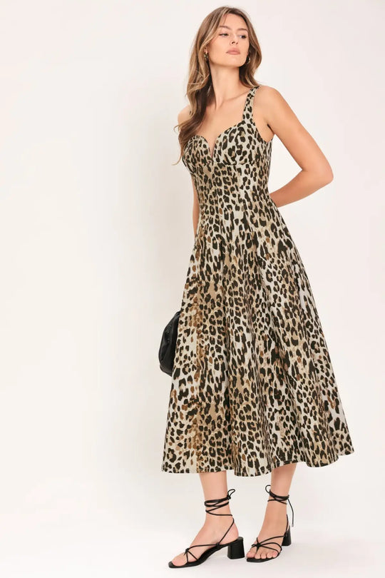 DESERT ROSE LEOPARD WOVEN MIDI DRESS - DRESSES