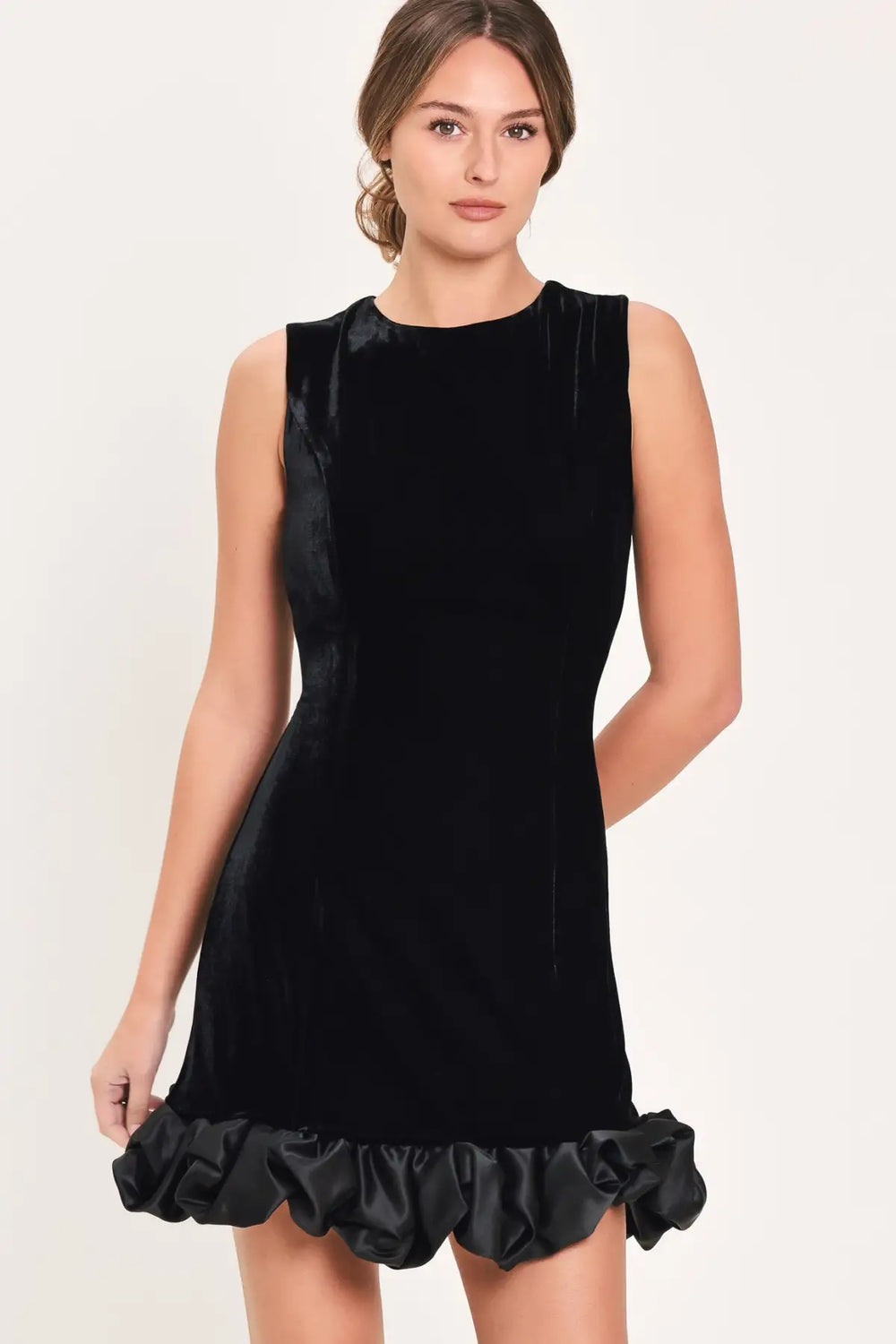 NOIR BUBBLE BLACK CONTRAST BUBBLE-HEM MINI DRESS