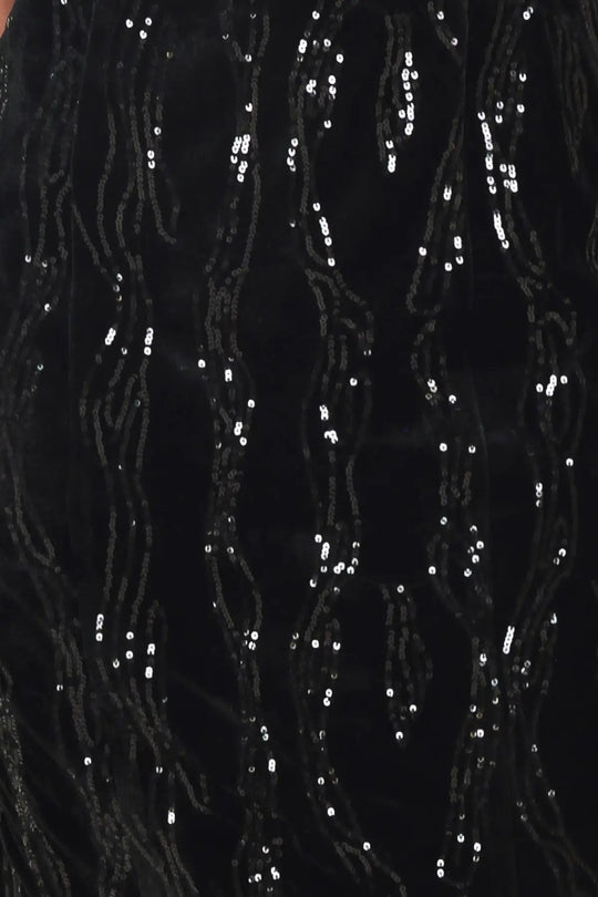 VELVET OBSESSION BLACK SEQUIN SWEETHEART MIDI DRESS