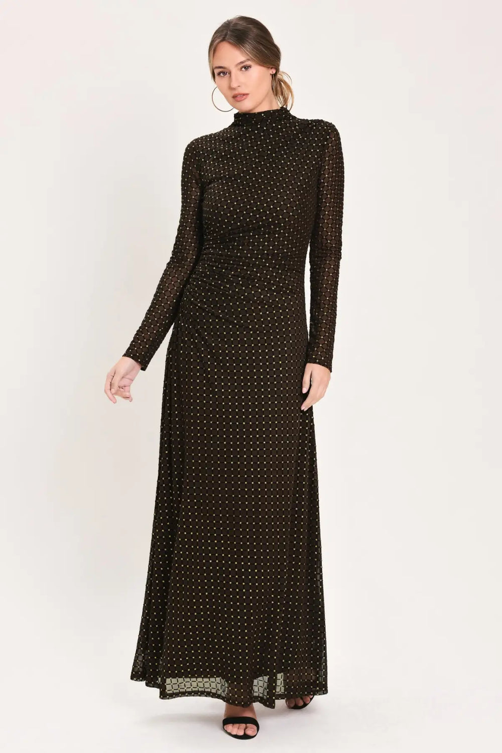 COCOA VEIL DARK BROWN BURNOUT VELVET MESH MAXI DRESS