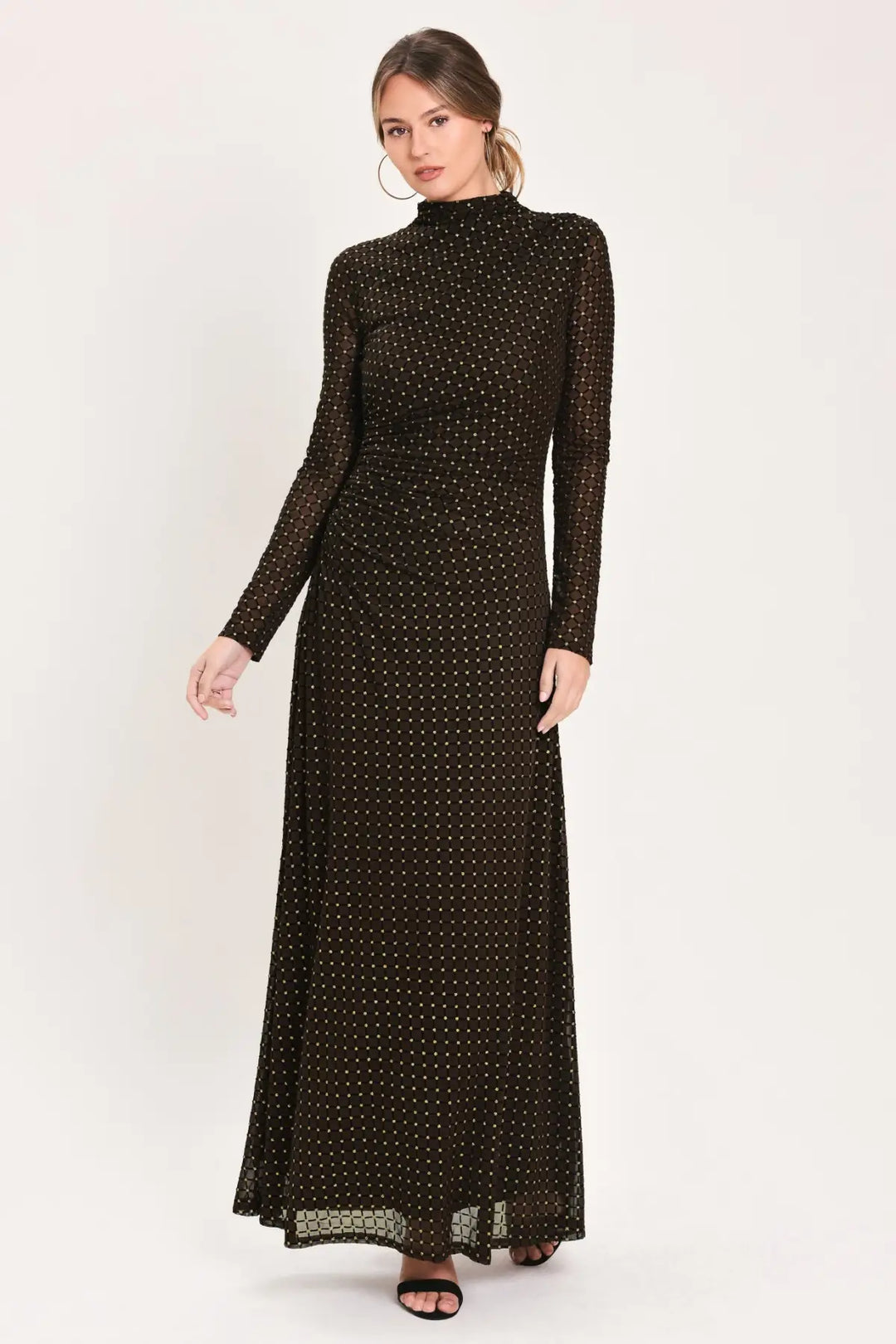 COCOA VEIL DARK BROWN BURNOUT VELVET MESH MAXI DRESS