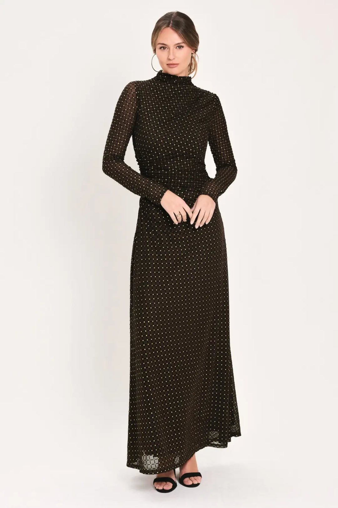 COCOA VEIL DARK BROWN BURNOUT VELVET MESH MAXI DRESS