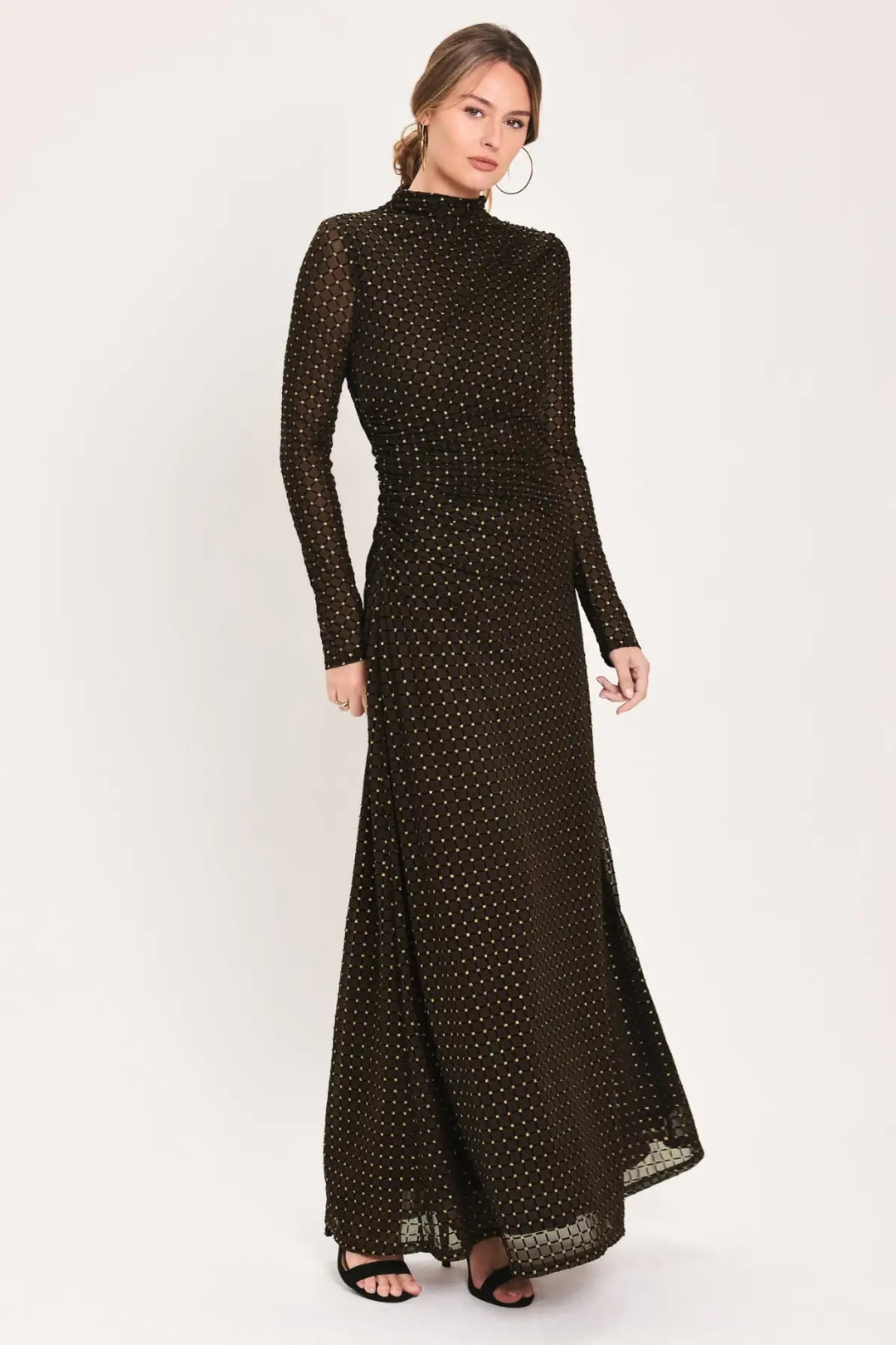 COCOA VEIL DARK BROWN BURNOUT VELVET MESH MAXI DRESS