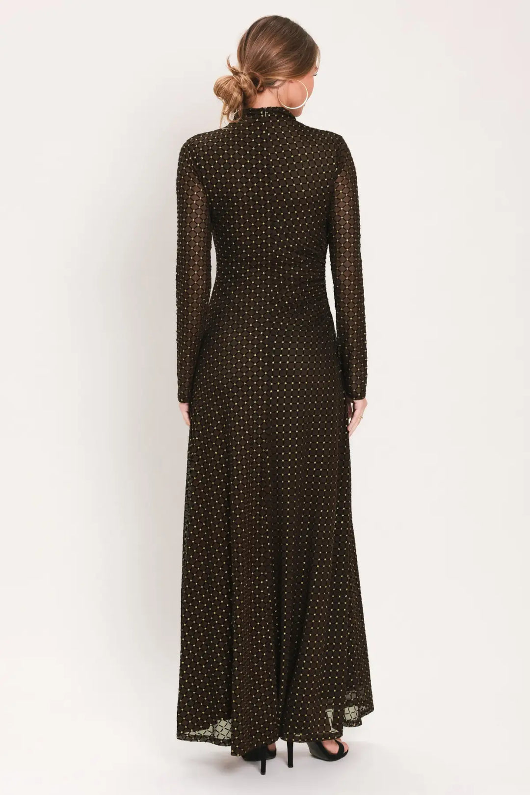 COCOA VEIL DARK BROWN BURNOUT VELVET MESH MAXI DRESS