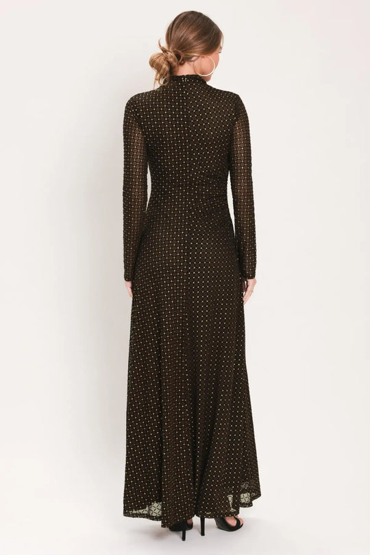 COCOA VEIL DARK BROWN BURNOUT VELVET MESH MAXI DRESS
