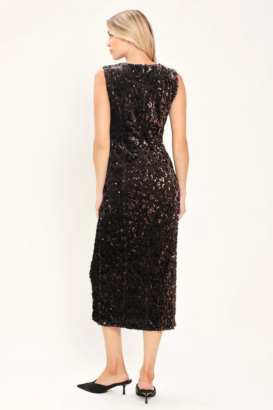 MOCHA SPARK DARK BROWN SEQUIN KNIT MIDI DRESS