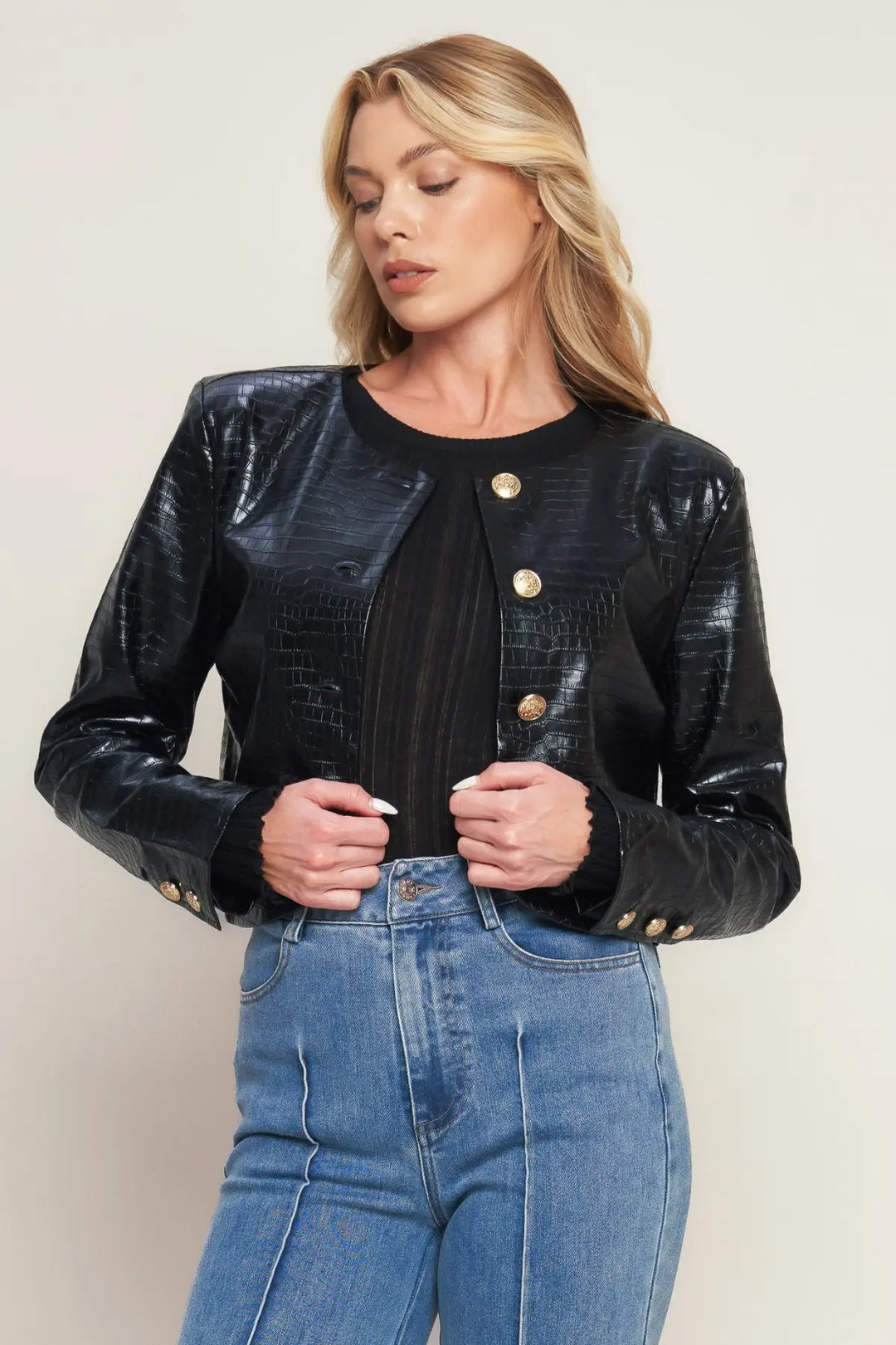 AT THE START FAUX LEATHER BOLERO JACKET - JACKETS
