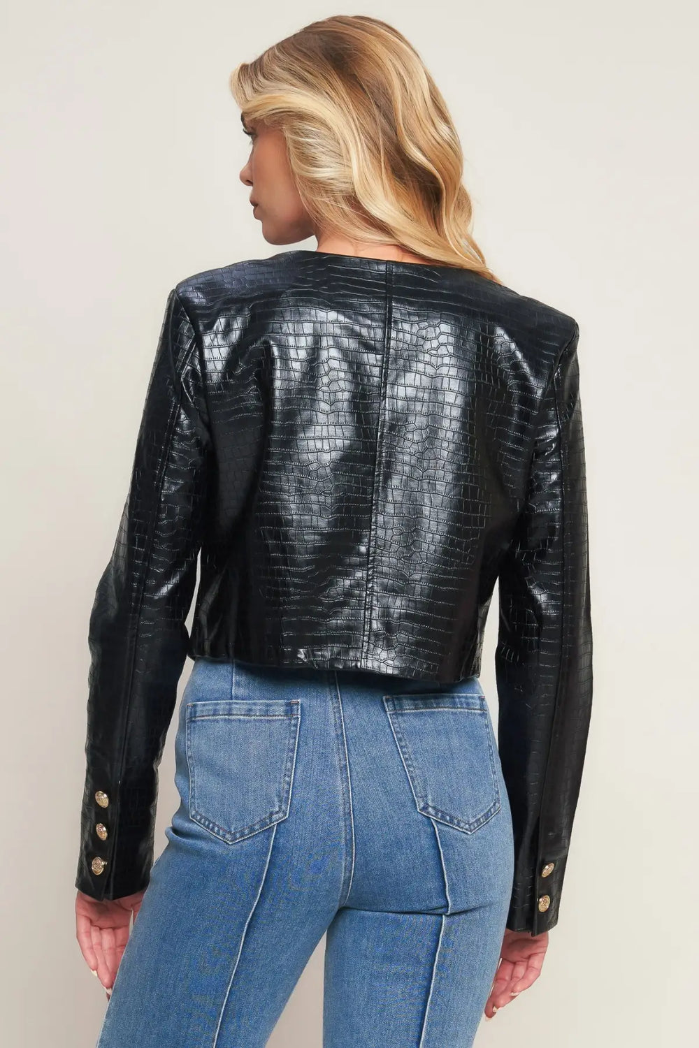AT THE START FAUX LEATHER BOLERO JACKET - JACKETS