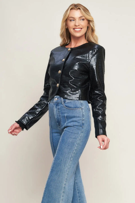 AT THE START FAUX LEATHER BOLERO JACKET - JACKETS