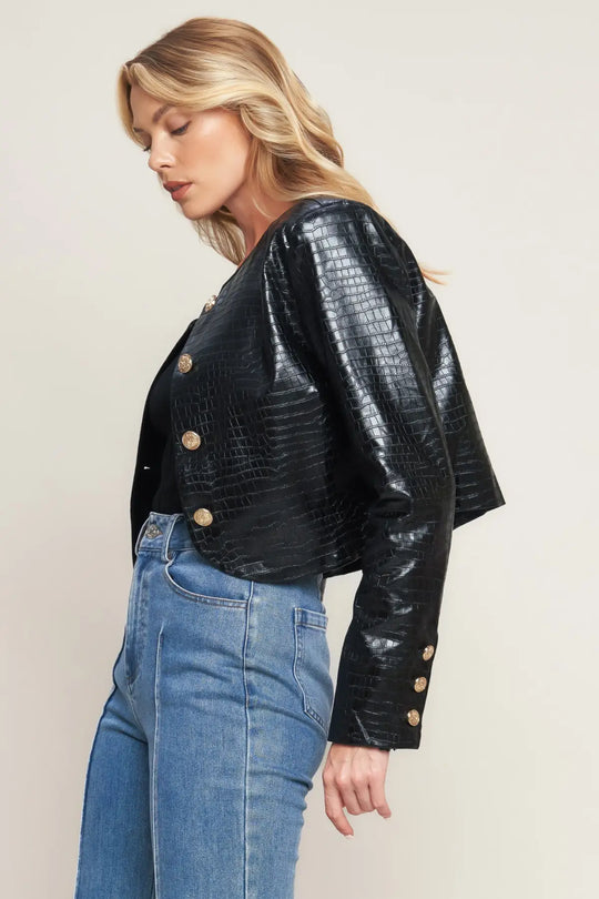 AT THE START FAUX LEATHER BOLERO JACKET - JACKETS