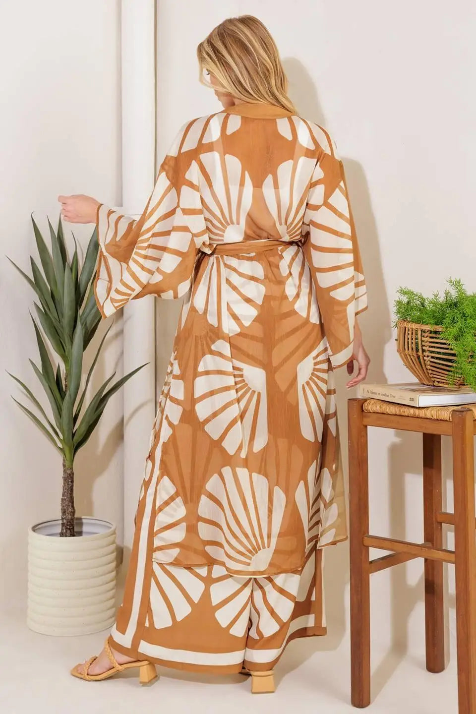 AWAITING LOVE WOVEN KIMONO COVER UP AND PANT SET - TOPS