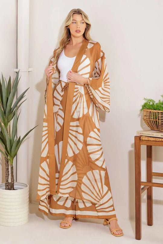 AWAITING LOVE WOVEN KIMONO COVER UP AND PANT SET - TOPS