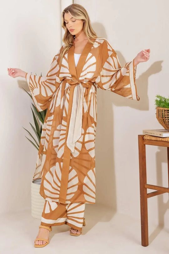 AWAITING LOVE WOVEN KIMONO COVER UP AND PANT SET - TOPS
