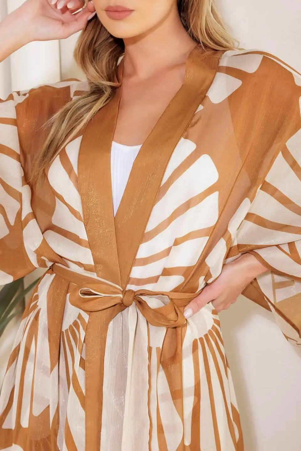 AWAITING LOVE WOVEN KIMONO COVER UP AND PANT SET - TOPS