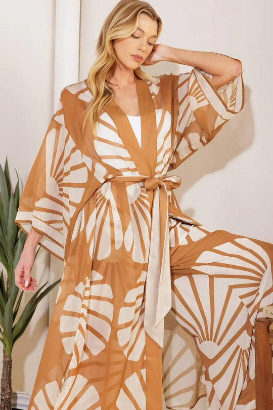AWAITING LOVE WOVEN KIMONO COVER UP AND PANT SET - TOPS