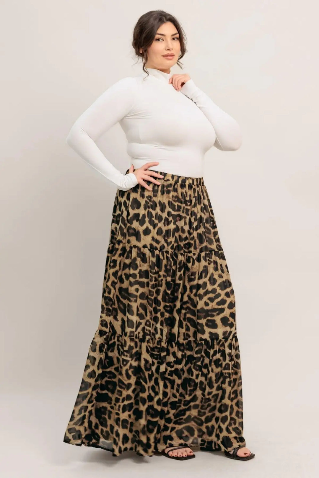 SEASONLESS STYLING WOVEN MAXI SKIRT - LEOPARD / 1X - SKIRTS