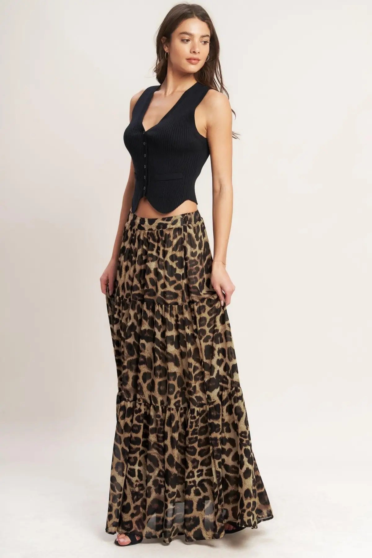 SEASONLESS STYLING WOVEN MAXI SKIRT - LEOPARD / S - SKIRTS