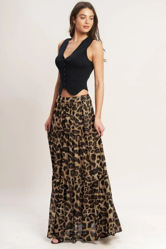 SEASONLESS STYLING WOVEN MAXI SKIRT - LEOPARD / S - SKIRTS