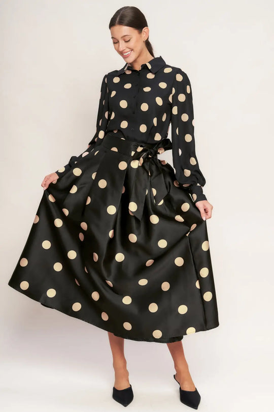 MOONLIGHT DOTS WOVEN FULL MIDI SKIRT - SKIRTS
