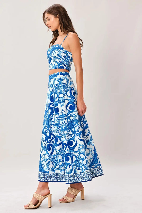 COASTAL MOSAIC WOVEN MIDI CIRCLE SKIRT