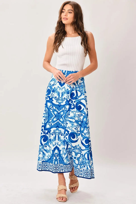 COASTAL MOSAIC WOVEN MIDI CIRCLE SKIRT