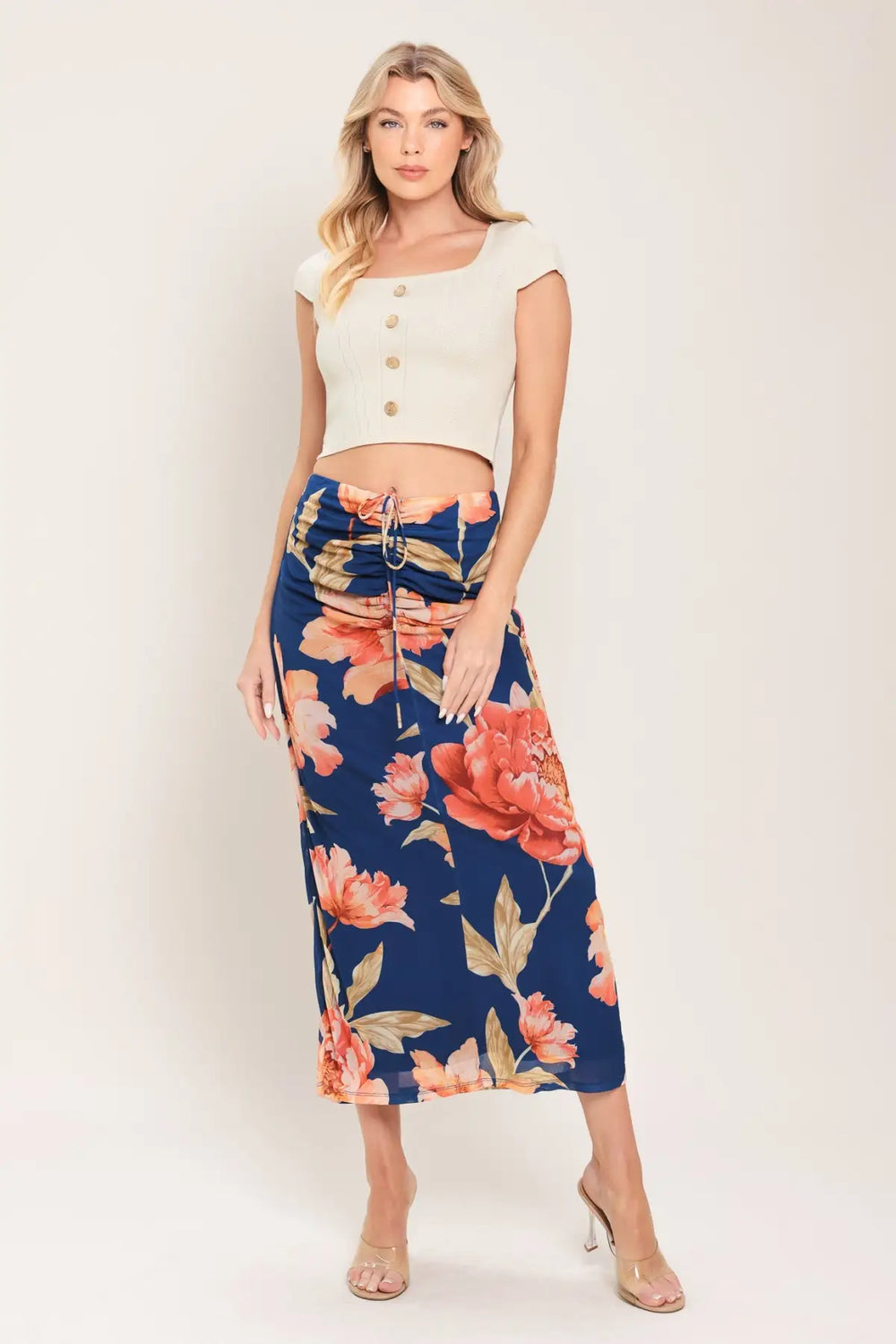 DEEP SEA BLOOM POWER MESH MIDI SKIRT - SKIRTS