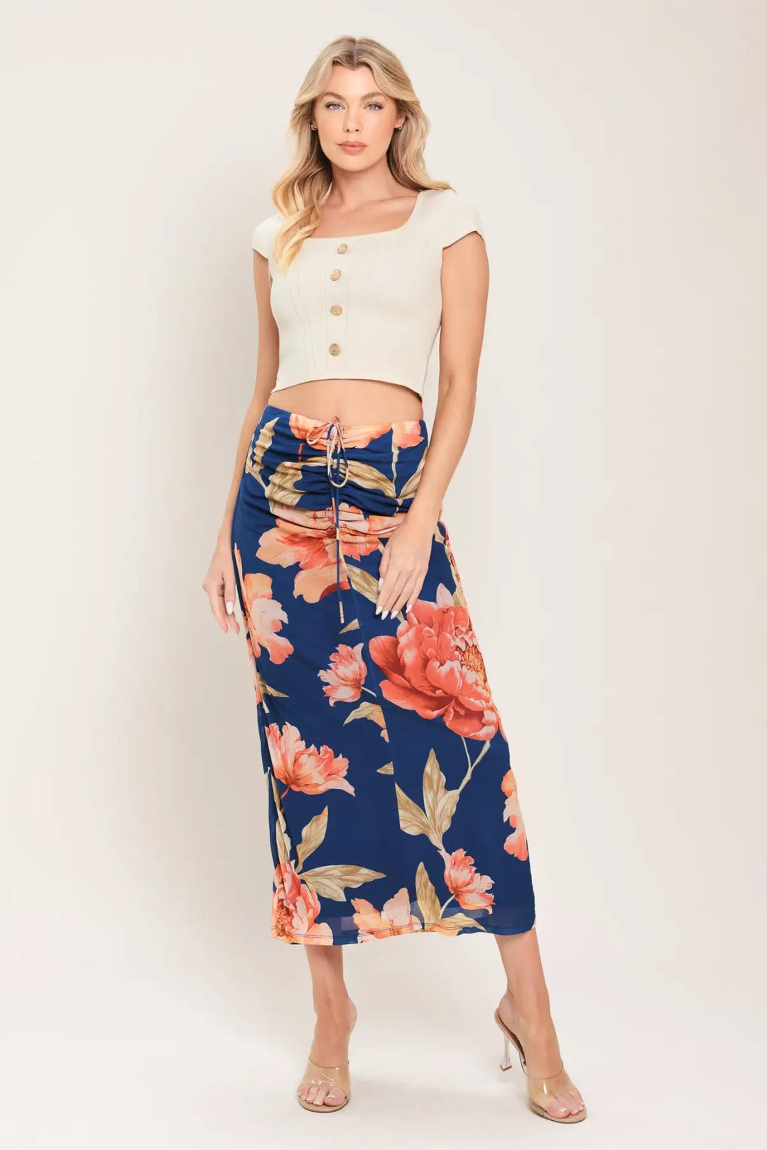 DEEP SEA BLOOM POWER MESH MIDI SKIRT - SKIRTS