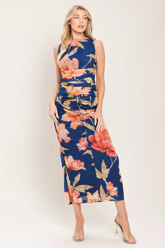 DEEP SEA BLOOM POWER MESH MIDI SKIRT - SKIRTS
