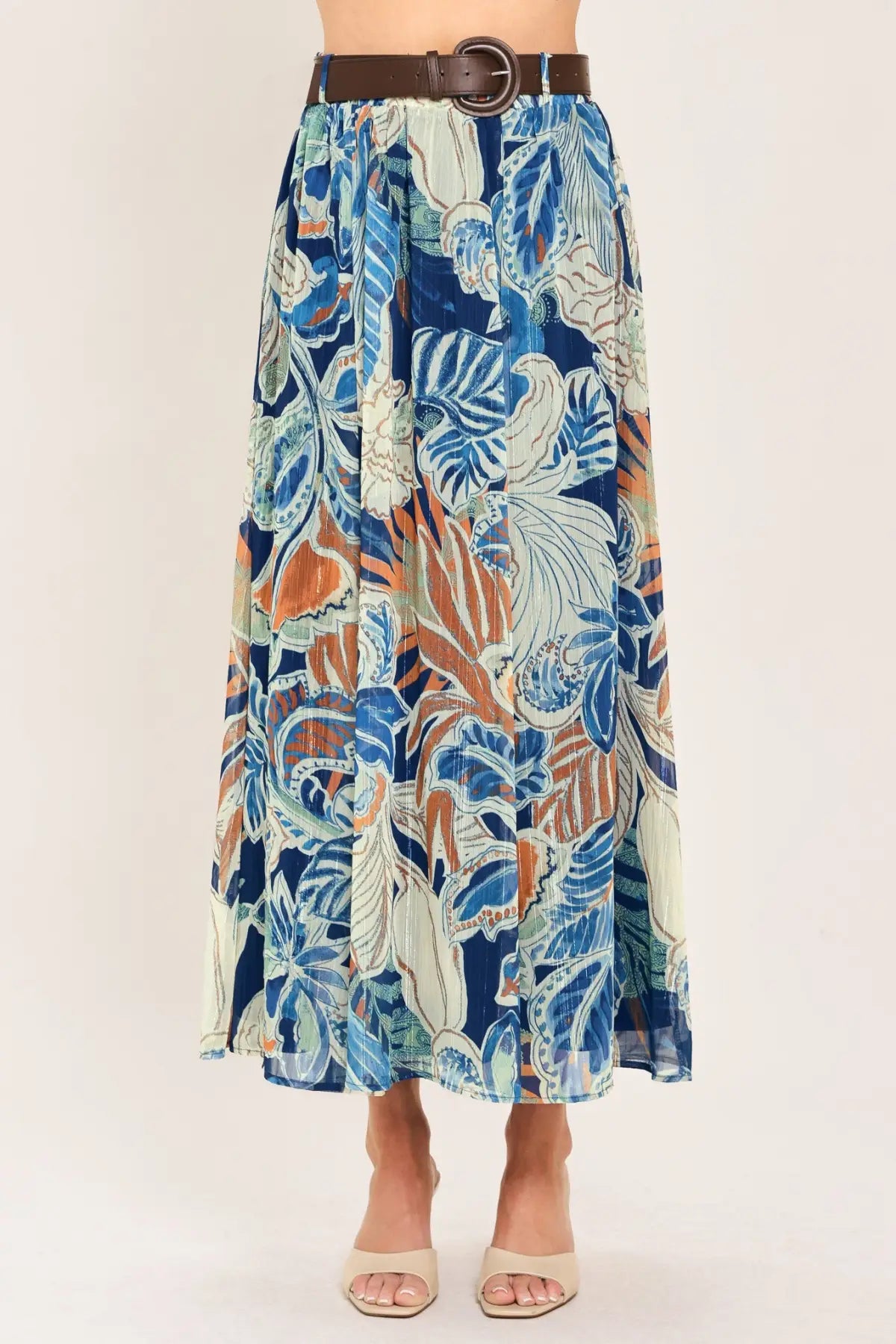 BLUE LAGOON WOVEN MIDI SKIRT - SKIRTS