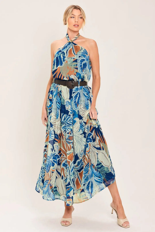 BLUE LAGOON WOVEN MIDI SKIRT - SKIRTS
