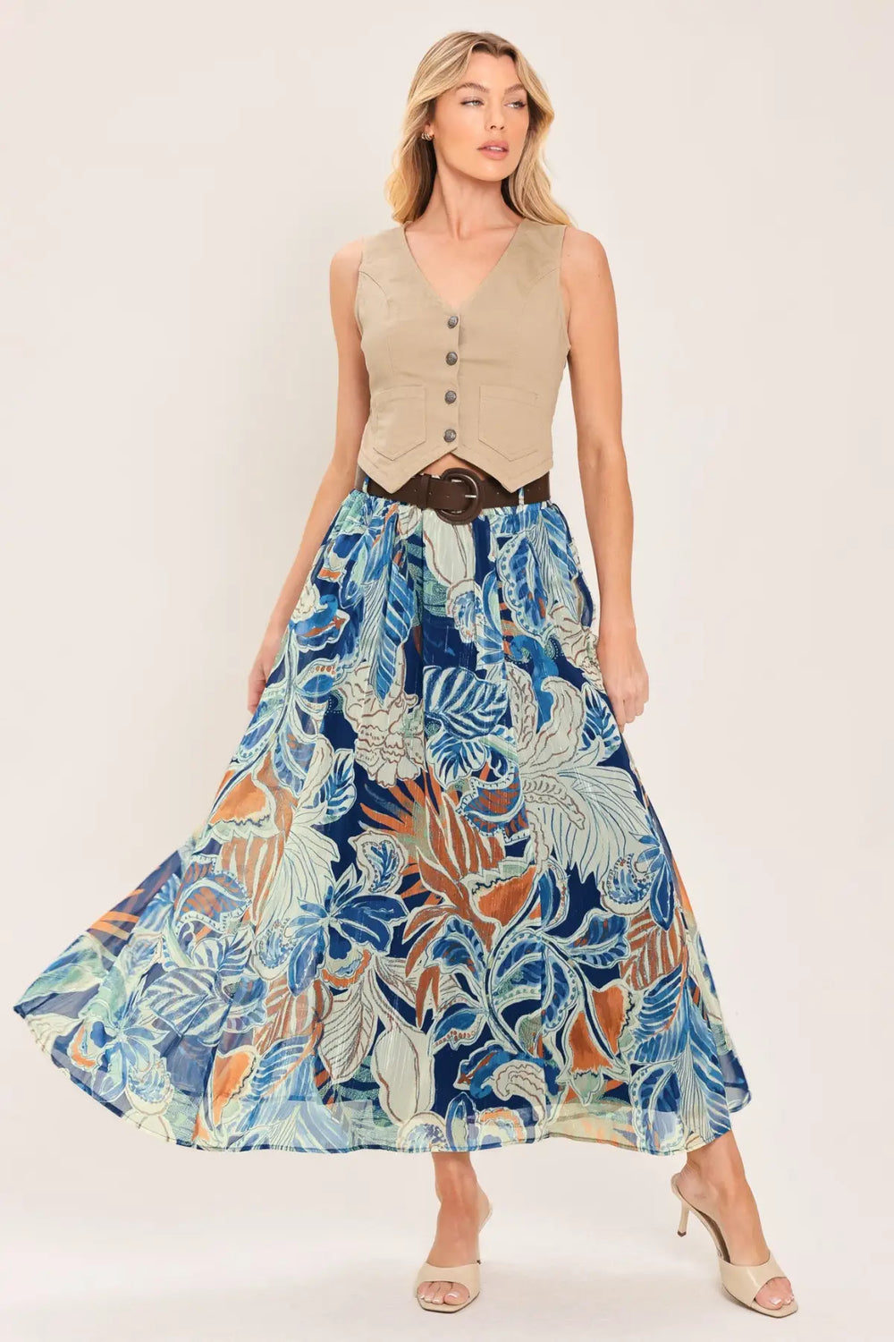BLUE LAGOON WOVEN MIDI SKIRT - SKIRTS