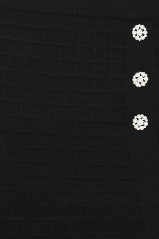 POLISHED MOMENT BLACK BUTTON-SLIT SWEATER MIDI SKIRT