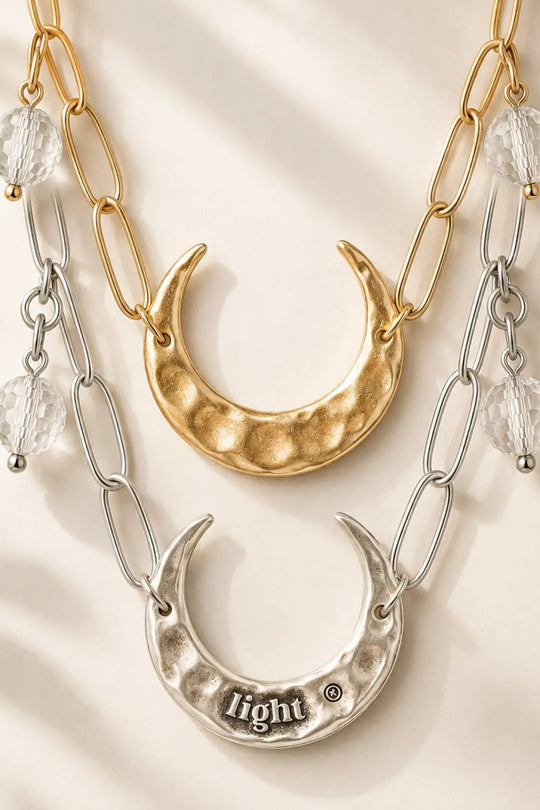 Light Crescent Moon Long Chain Necklace - Long chain