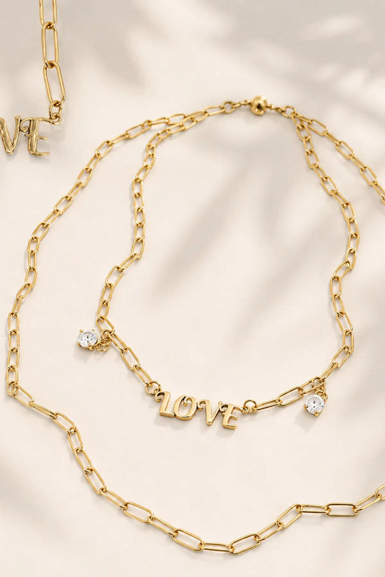 Love Long Chain Necklace - Antique Gold - Long chain