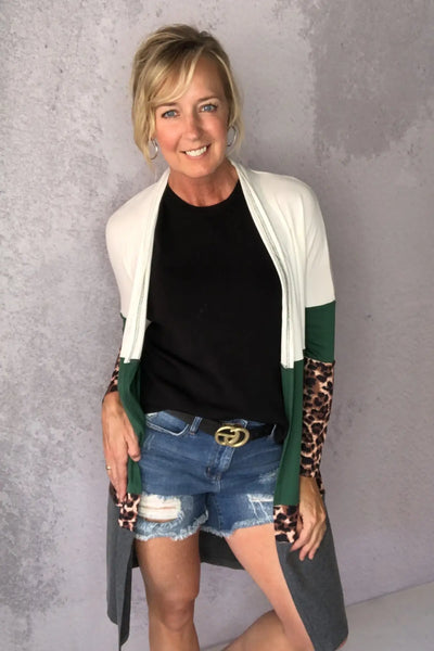 City Girl Leopard Color Block Cardigan - OUTERWEAR