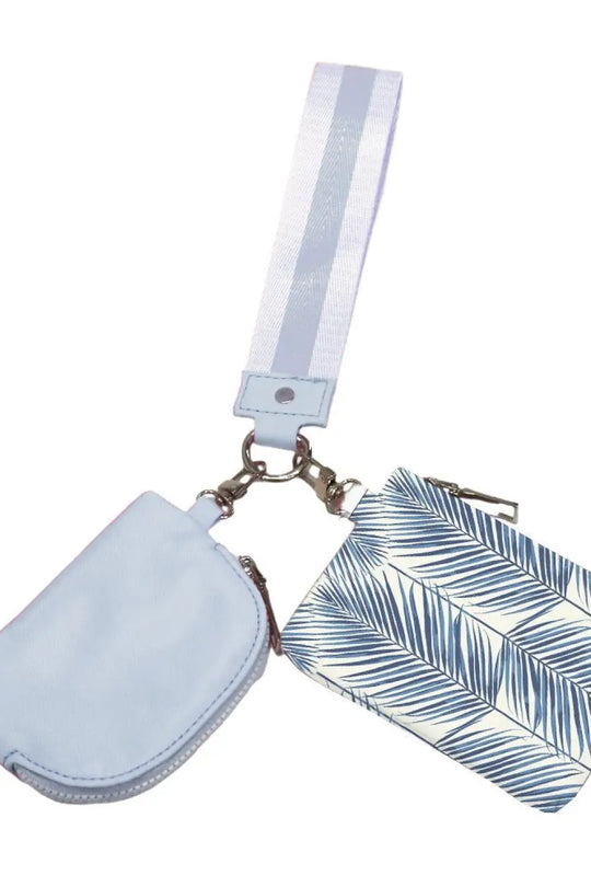 Summer Spritz Dual Pouch Wristlet - Sea Mist Blue Palm Branch - Wristlet
