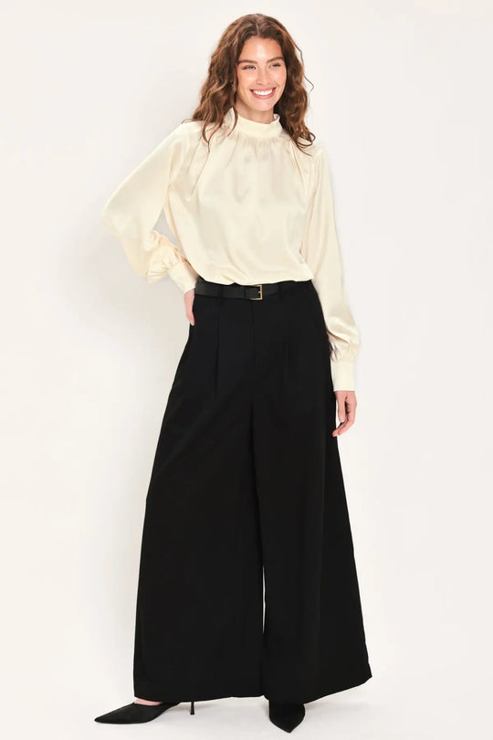 CITY CINCH BLACK/BROWN BELTED WIDE-LEG PANTS