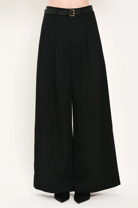 CITY CINCH BLACK/BROWN BELTED WIDE-LEG PANTS