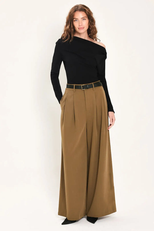 CITY CINCH BLACK/BROWN BELTED WIDE-LEG PANTS