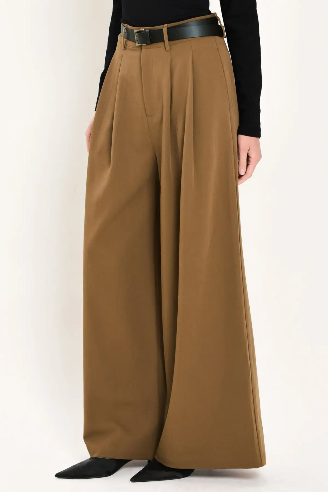 CITY CINCH BLACK/BROWN BELTED WIDE-LEG PANTS