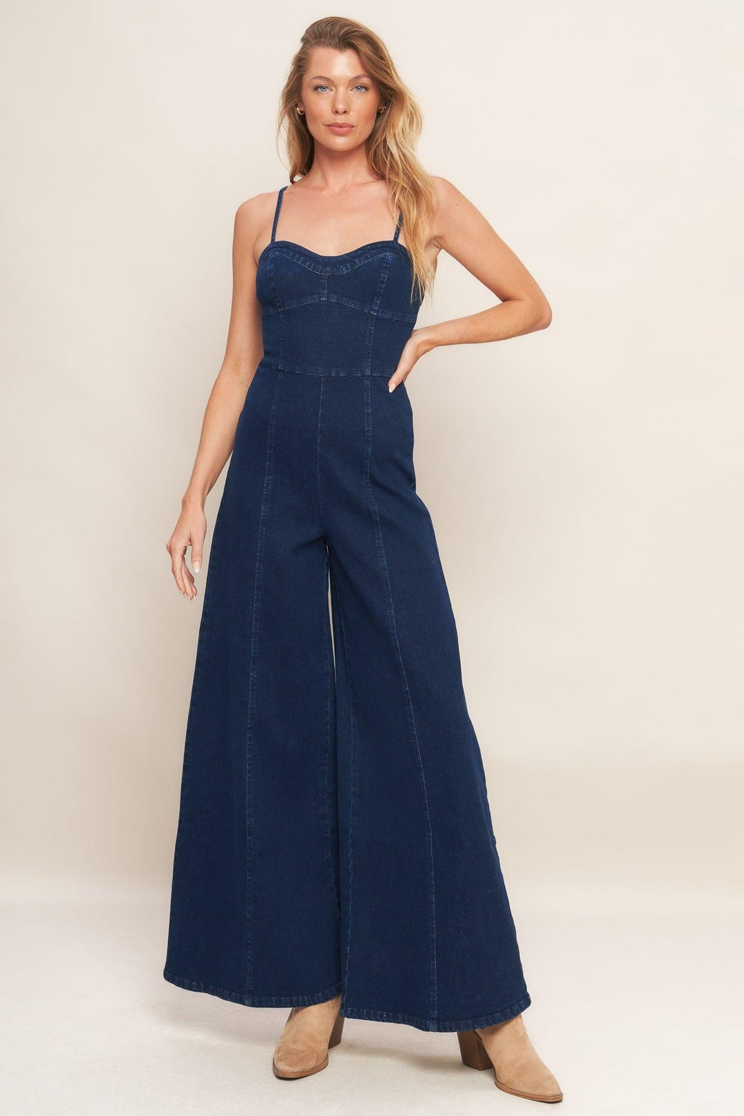 TRENDSETTING MEDIUM INDIGO DENIM JUMPSUIT - MELISSA JEAN