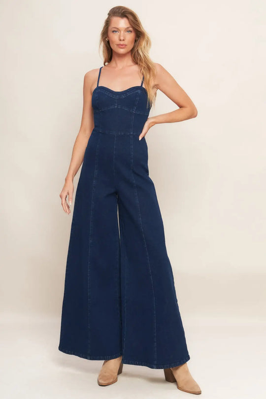 TRENDSETTING MEDIUM INDIGO DENIM JUMPSUIT - JUMPSUIT