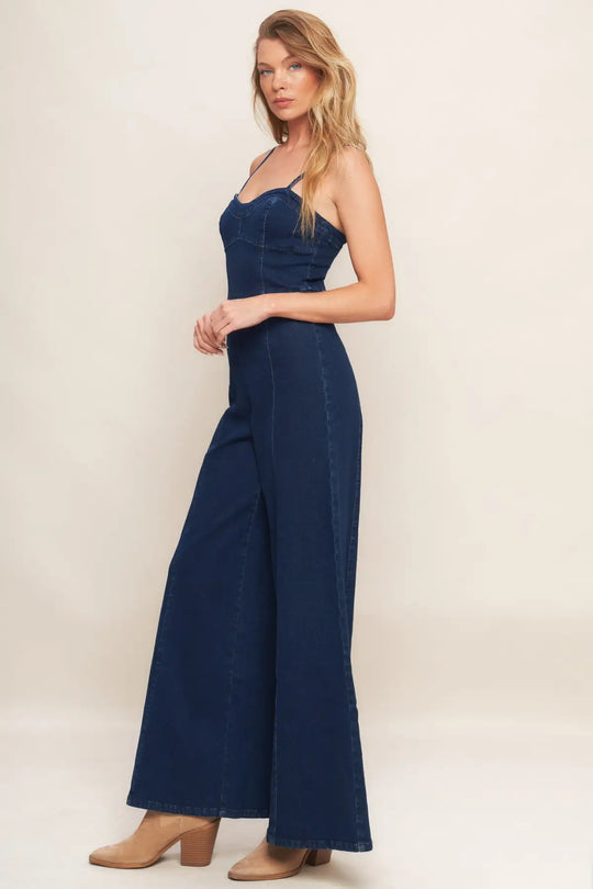 TRENDSETTING MEDIUM INDIGO DENIM JUMPSUIT - JUMPSUIT
