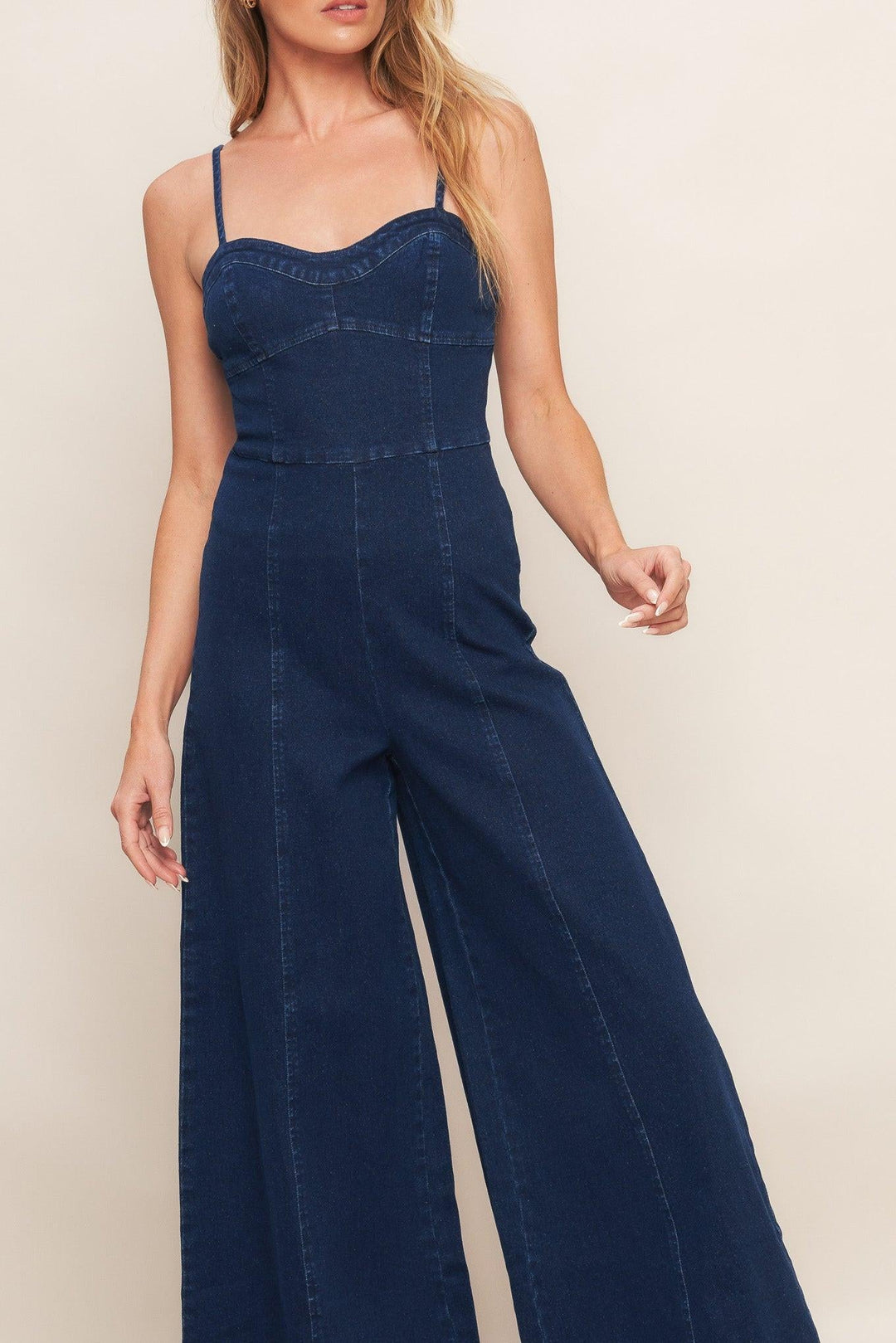 TRENDSETTING MEDIUM INDIGO DENIM JUMPSUIT - MELISSA JEAN