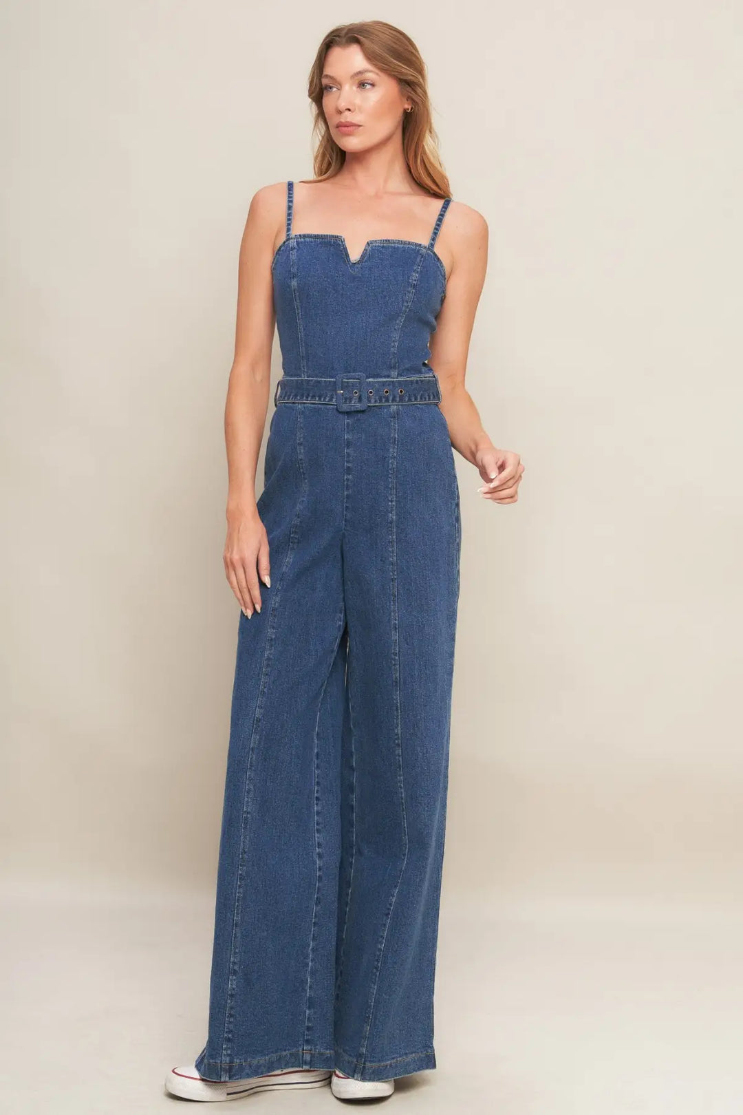 EXPERT SWEETNESS MEDIUM INDIGO DENIM JUMPSUIT - JUMPSUIT
