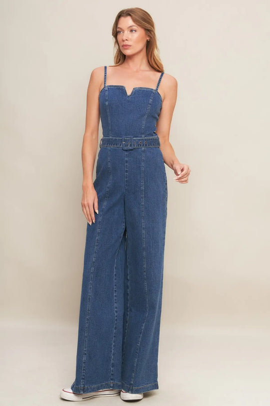 EXPERT SWEETNESS MEDIUM INDIGO DENIM JUMPSUIT - JUMPSUIT