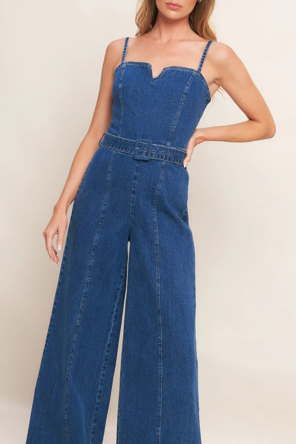 EXPERT SWEETNESS MEDIUM INDIGO DENIM JUMPSUIT - JUMPSUIT