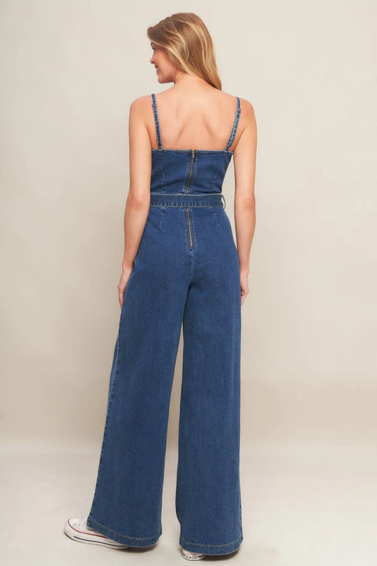 EXPERT SWEETNESS MEDIUM INDIGO DENIM JUMPSUIT - JUMPSUIT